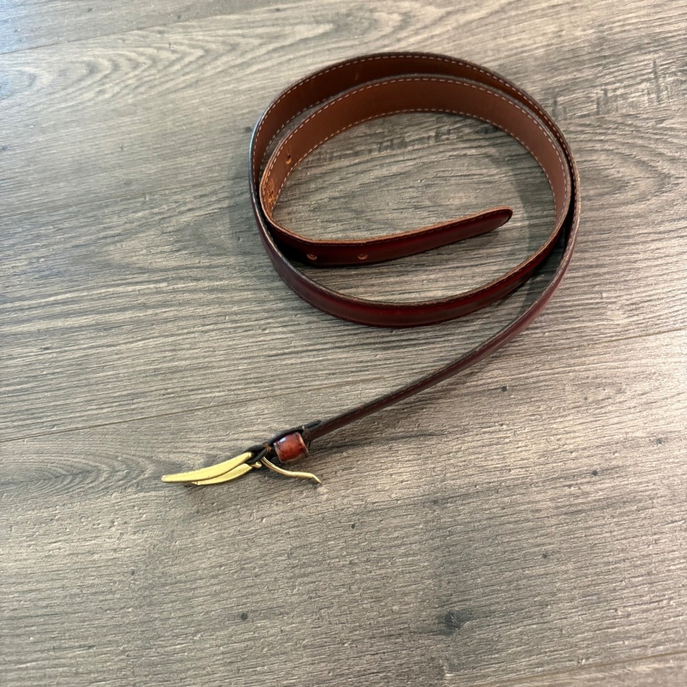 VTG Dooney & Bourke Burgundy Wellington Calf Leather Belt Solid Brass 38 9121